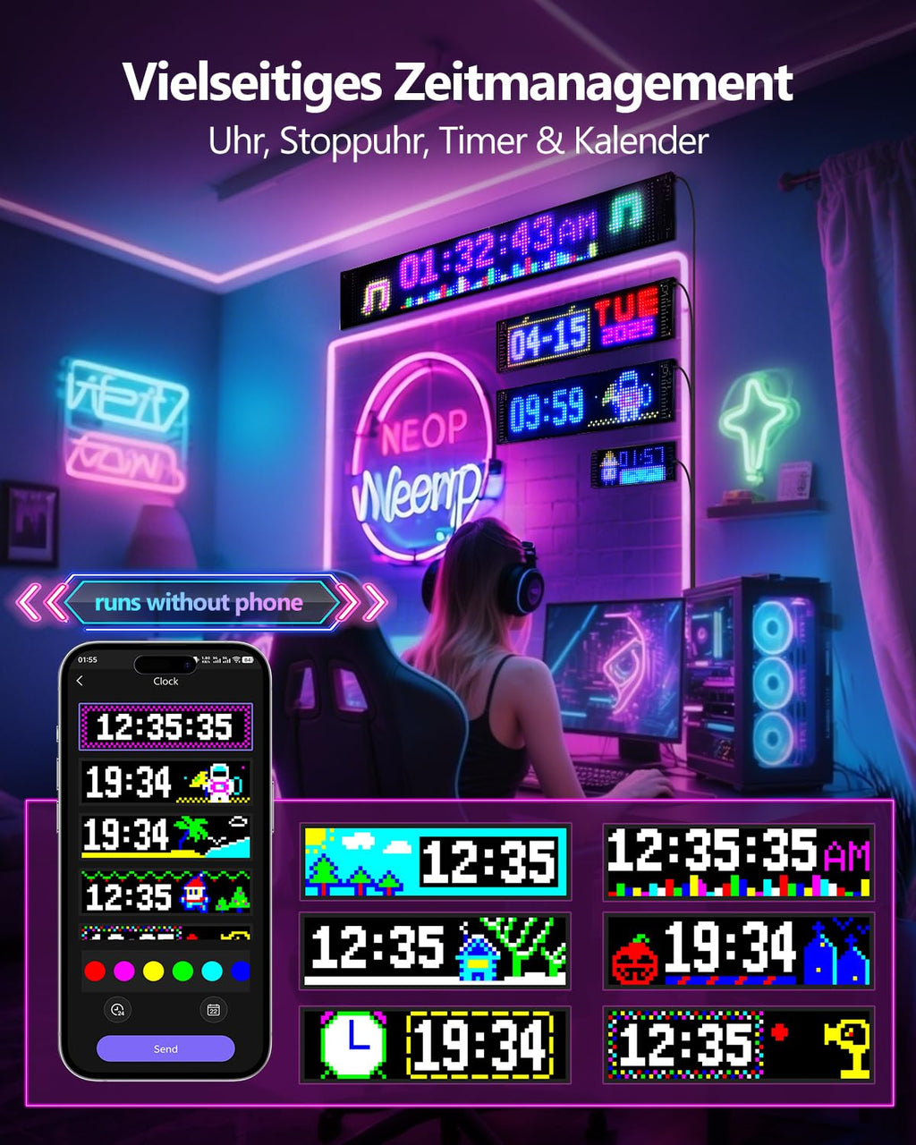 LED Evil Eye Car Soft Screen Bluetooth DIY In-Vehicle Display