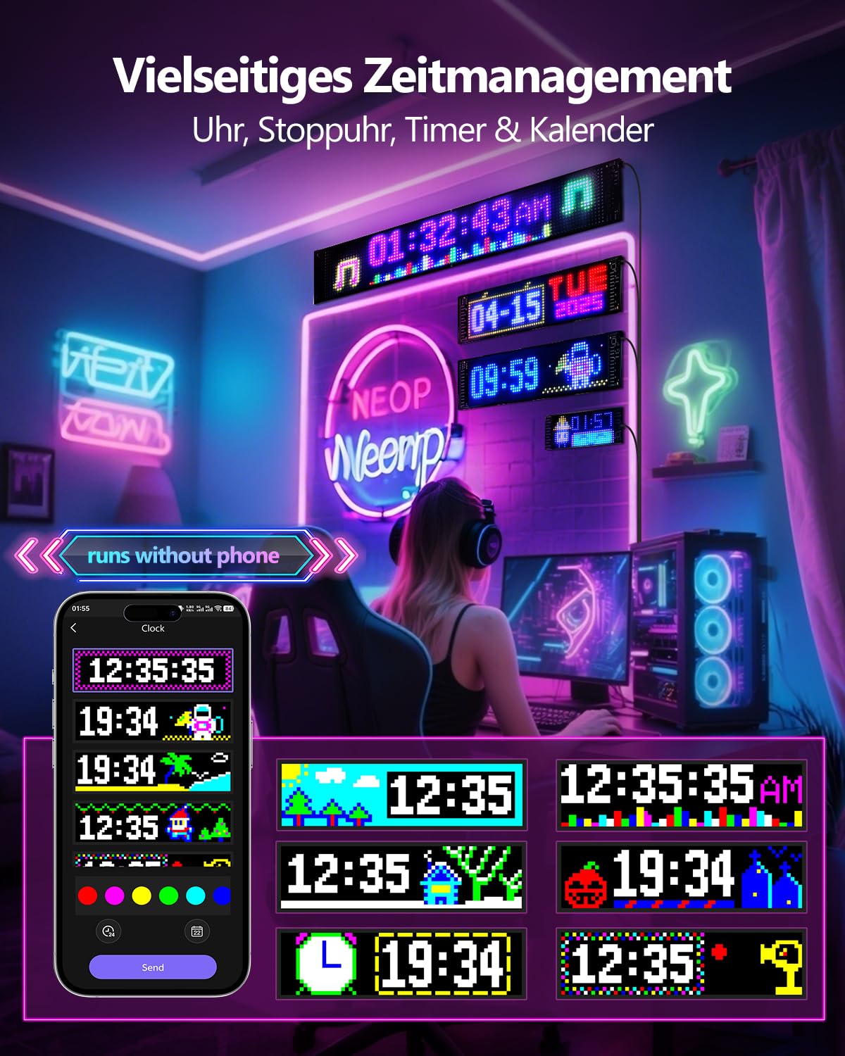 LED Evil Eye Car Soft Screen Bluetooth DIY In-Vehicle Display