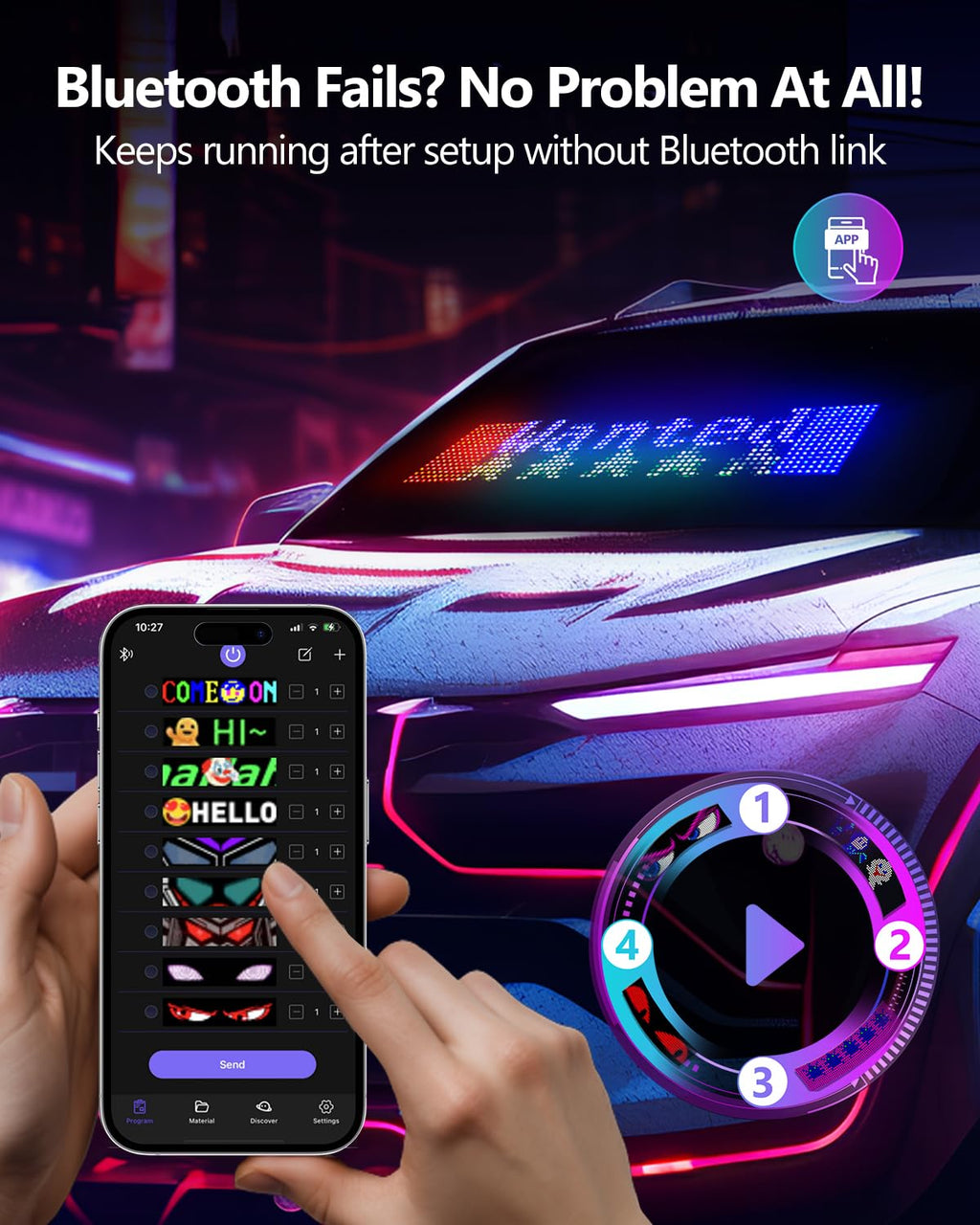 LED Evil Eye Car Soft Screen Bluetooth DIY In-Vehicle Display