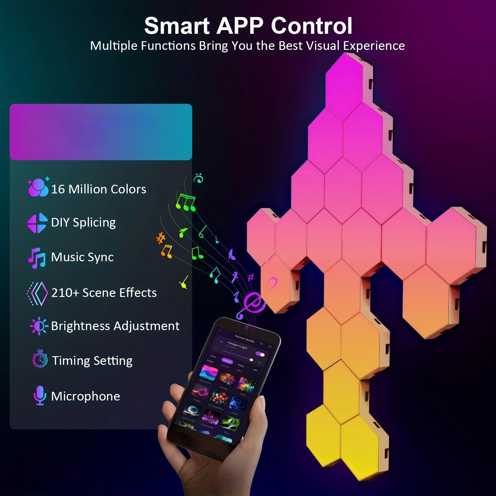 DIY RGB LED Quantum Light Mosaic Honeycomb Wall Light