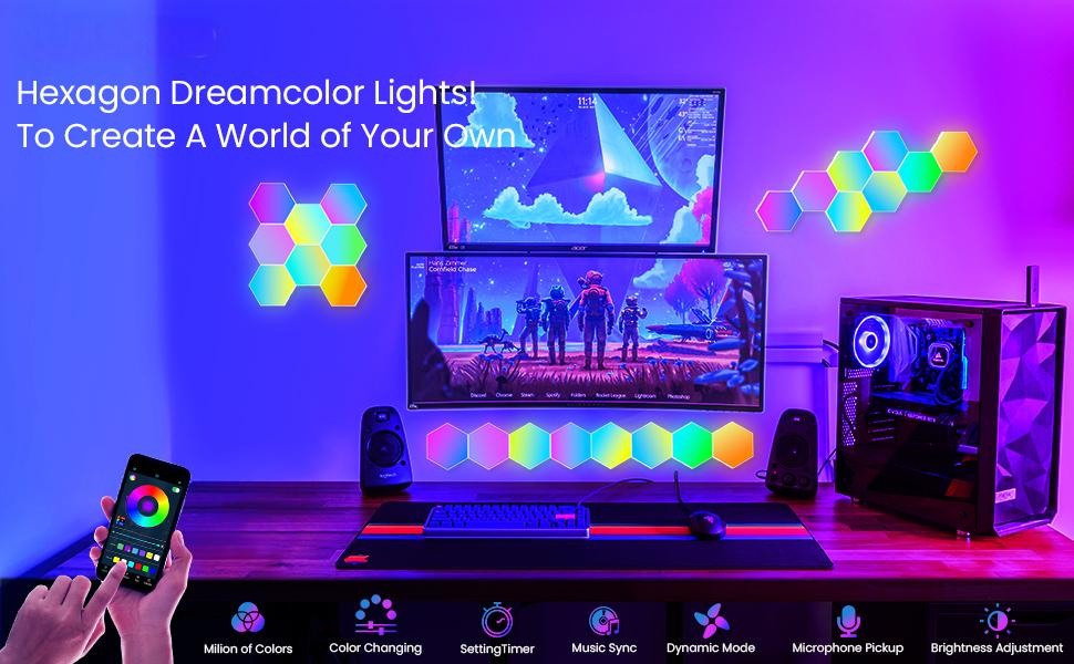 DIY RGB LED Quantum Light Mosaic Honeycomb Wall Light