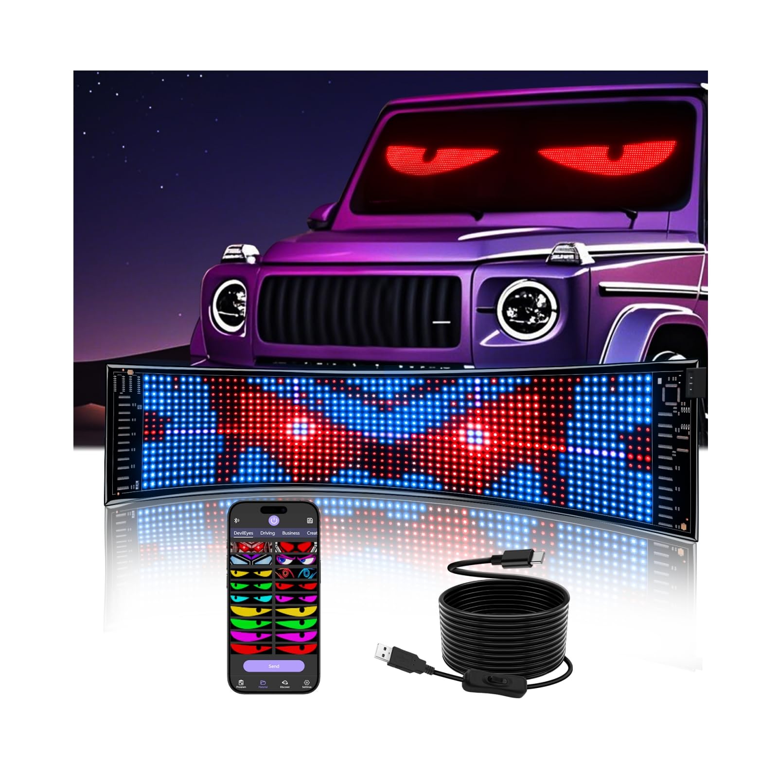LED Evil Eye Car Soft Screen Bluetooth DIY In-Vehicle Display
